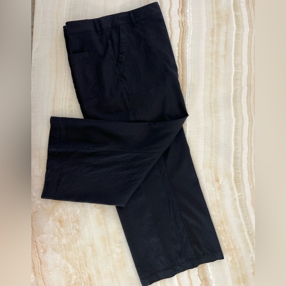 KUT From The Kloth Topaz Wide Leg Crop Linen Pants Black High Rise Size 14